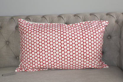 Red Polka Dot Block Print Canvas Cotton Cushion Cover Pillow 2Pcs - Adore India   
