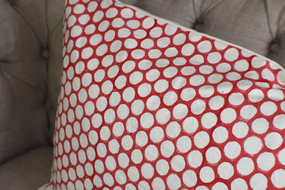 Red Polka Dot Block Print Canvas Cotton Cushion Cover Pillow 2Pcs - Adore India   