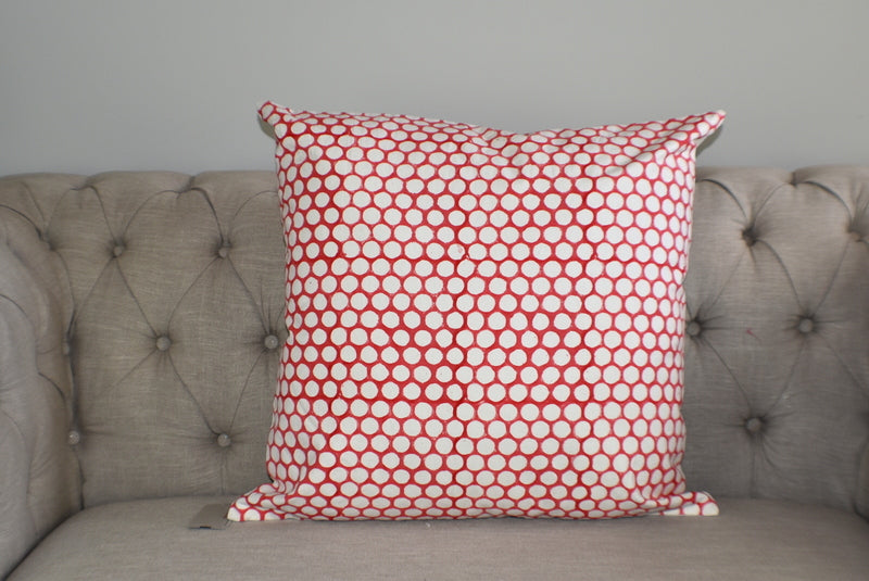 Red Polka Dot Block Print Canvas Cotton Cushion Cover Pillow 2Pcs - Adore India   