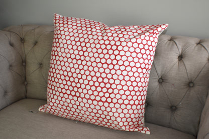 Red Polka Dot Block Print Canvas Cotton Cushion Cover Pillow 2Pcs - Adore India   