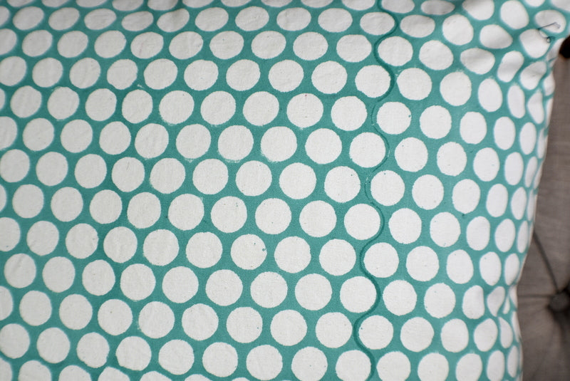 Turquoise Polka Dot Block Print Canvas Cotton Cushion Cover Pillow 2Pcs - Adore India   