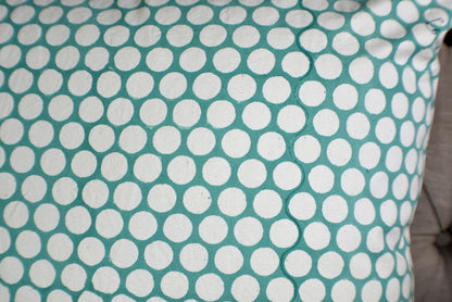 Turquoise Polka Dot Block Print Canvas Cotton Cushion Cover Pillow 2Pcs - Adore India   
