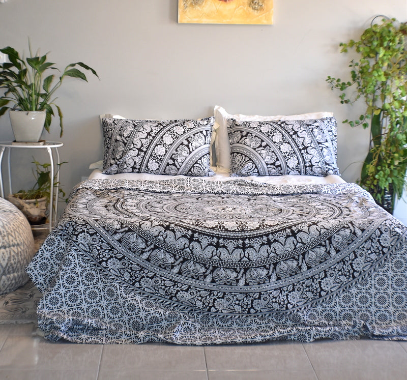 Good Luck Black Mandala Duvet Cover - Adore India   