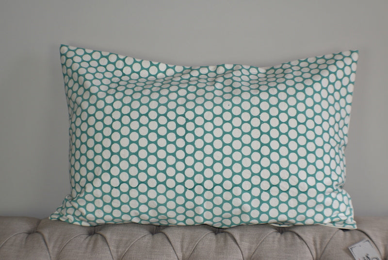 Turquoise Polka Dot Block Print Canvas Cotton Cushion Cover Pillow 2Pcs - Adore India   