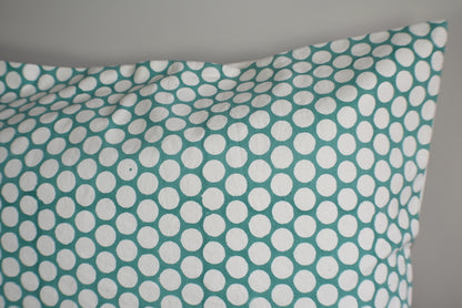 Turquoise Polka Dot Block Print Canvas Cotton Cushion Cover Pillow 2Pcs - Adore India   