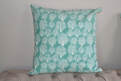 Tree of Life Turquoise Block Print Canvas Cotton Cushion Cover Pillow 2Pcs - Adore India   