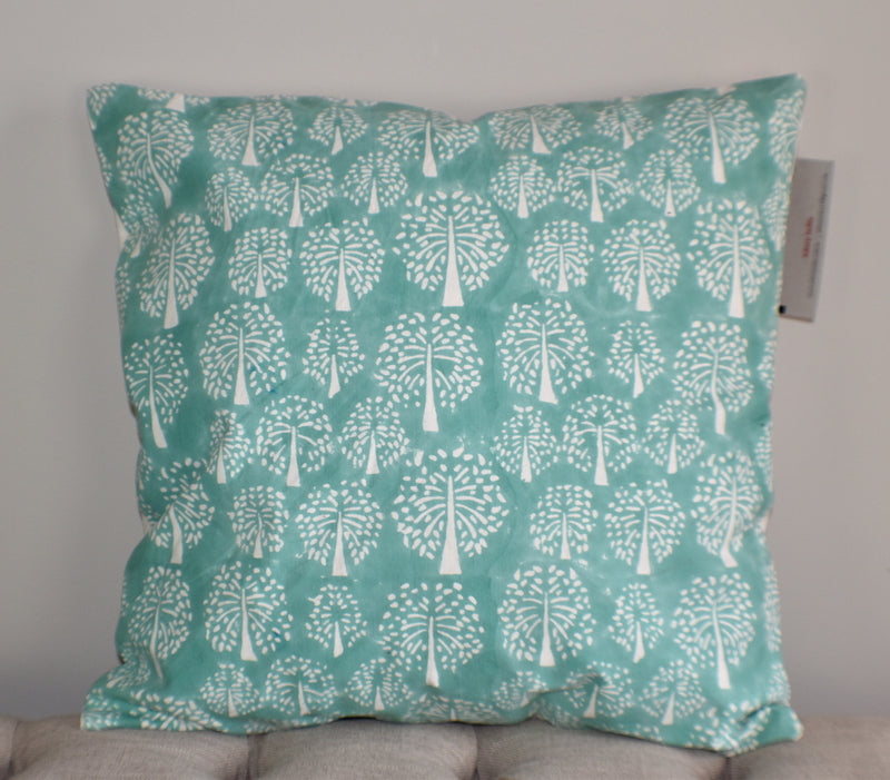 Tree of Life Turquoise Block Print Canvas Cotton Cushion Cover Pillow 2Pcs - Adore India   