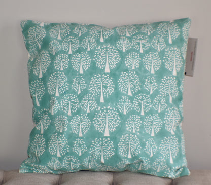 Tree of Life Turquoise Block Print Canvas Cotton Cushion Cover Pillow 2Pcs - Adore India   