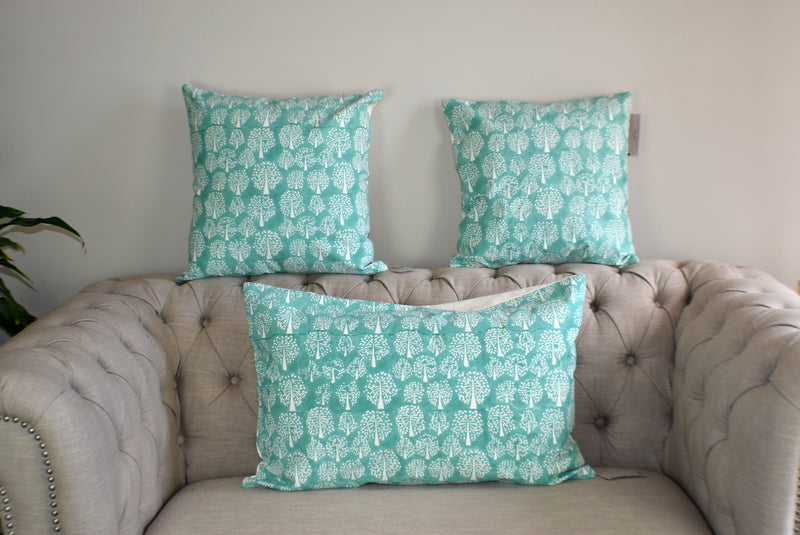 Tree of Life Turquoise Block Print Canvas Cotton Cushion Cover Pillow 2Pcs - Adore India   