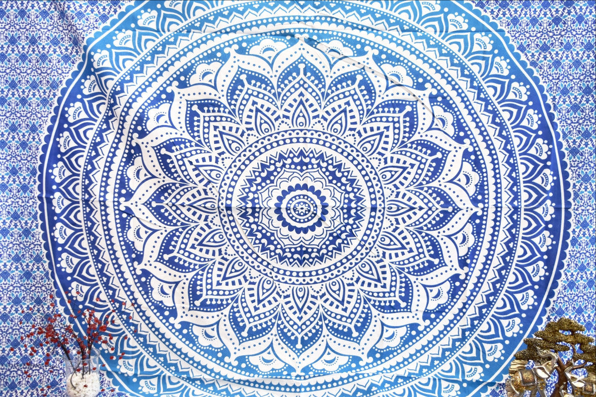 Yantra Blue Ombre Mandala Throw - Adore India   