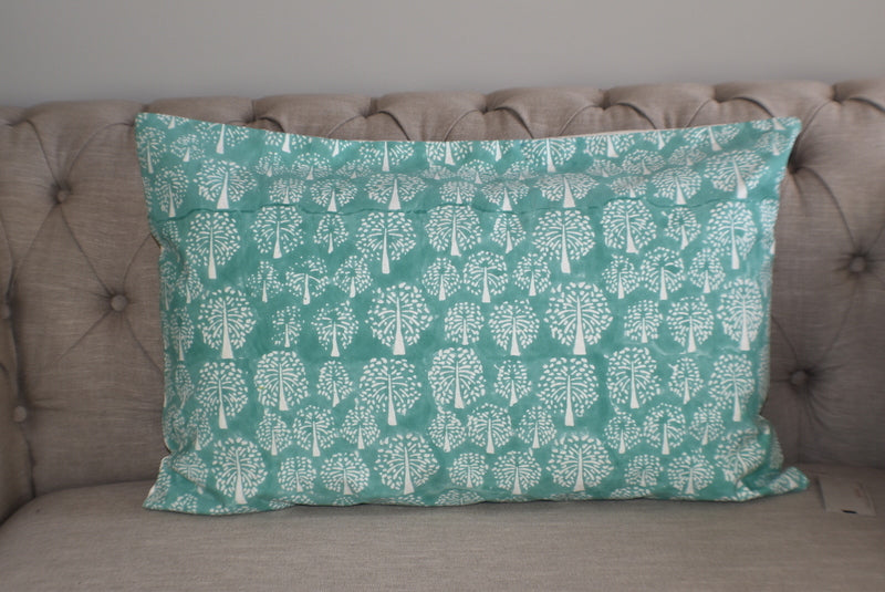 Tree of Life Turquoise Block Print Canvas Cotton Cushion Cover Pillow 2Pcs - Adore India   