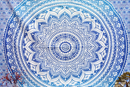 Yantra Blue Ombre Mandala Throw - Adore India   