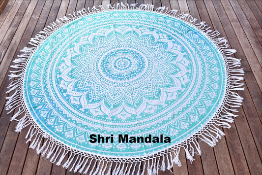 Yantra Turq Ombre Mandala Beach Round Throw - Adore India   