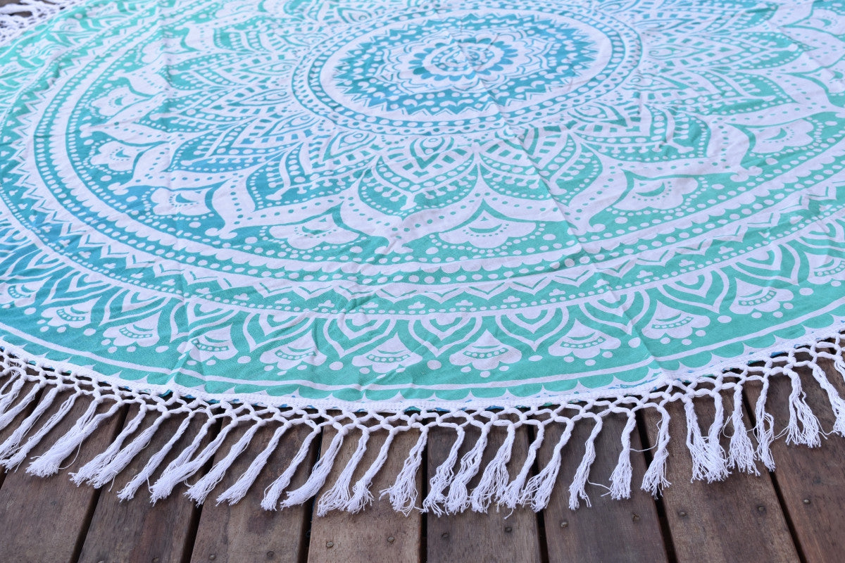 Yantra Turq Ombre Mandala Beach Round Throw - Adore India   