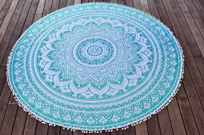 Yantra Turq Ombre Mandala Beach Round Throw - Adore India   