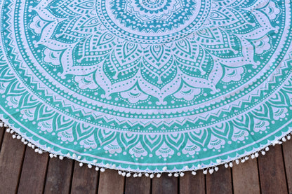 Yantra Turq Ombre Mandala Beach Round Throw - Adore India   
