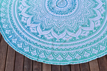 Yantra Turq Ombre Mandala Beach Round Throw - Adore India   