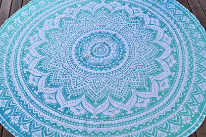 Yantra Turq Ombre Mandala Beach Round Throw - Adore India   