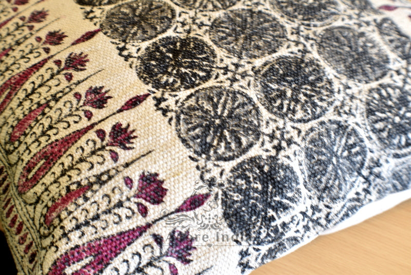 Block Print Tilak Cotton Dari Cushion Cover Burgundy Euro Size 65x65cm - Adore India   
