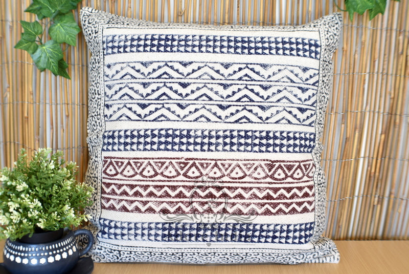 Geometrical zigzag Block Print Cotton Dari Cushion Cover Size 65x65cm - Adore India   