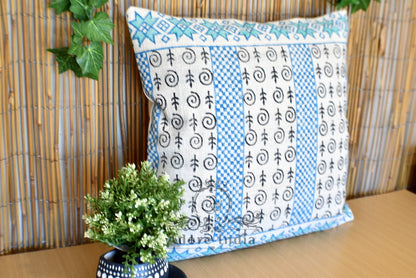 Block Print Star Cotton Dari Cushion Cover Teal Euro Size 65x65cm - Adore India   