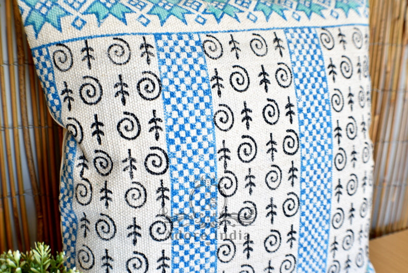 Block Print Star Cotton Dari Cushion Cover Teal Euro Size 65x65cm - Adore India   