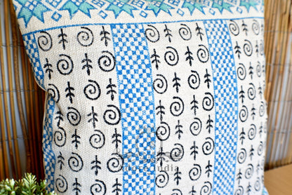 Block Print Star Cotton Dari Cushion Cover Teal Euro Size 65x65cm - Adore India   