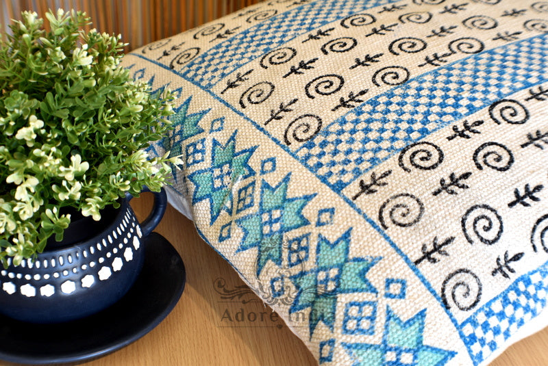 Block Print Star Cotton Dari Cushion Cover Teal Euro Size 65x65cm - Adore India   