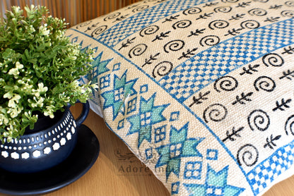 Block Print Star Cotton Dari Cushion Cover Teal Euro Size 65x65cm - Adore India   