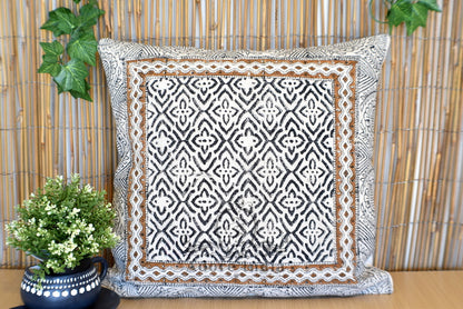 Block Print Wave Cotton Dari Cushion Cover Mustard Euro Size 65x65cm - Adore India   