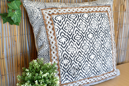 Block Print Wave Cotton Dari Cushion Cover Mustard Euro Size 65x65cm - Adore India   