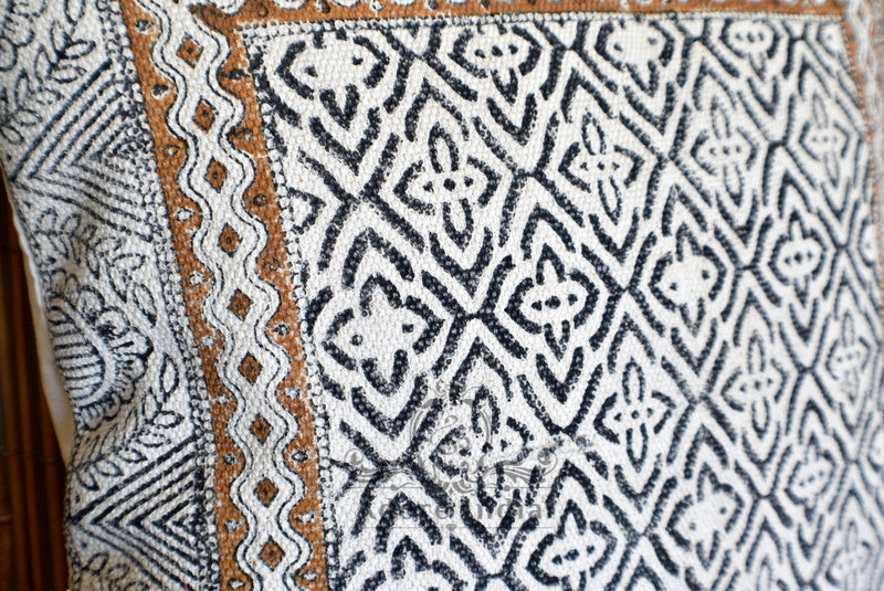 Block Print Wave Cotton Dari Cushion Cover Mustard Euro Size 65x65cm - Adore India   