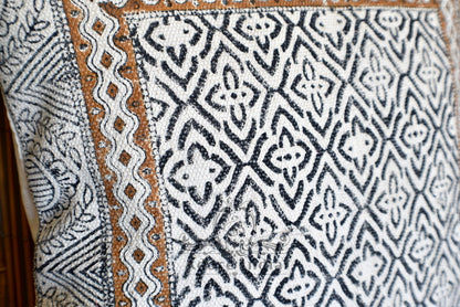 Block Print Wave Cotton Dari Cushion Cover Mustard Euro Size 65x65cm - Adore India   