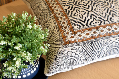 Block Print Wave Cotton Dari Cushion Cover Mustard Euro Size 65x65cm - Adore India   