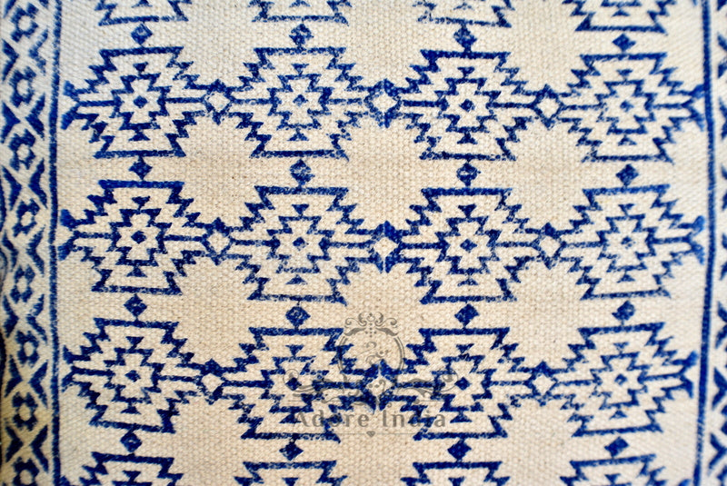 Block Print Aztec Indigo Cotton Dari Cushion Cover Euro Size 65x65cm - Adore India   
