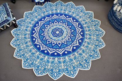Handmade Blue Mandala Block Print Cotton Dhurrie Carpet Rug - Adore India   