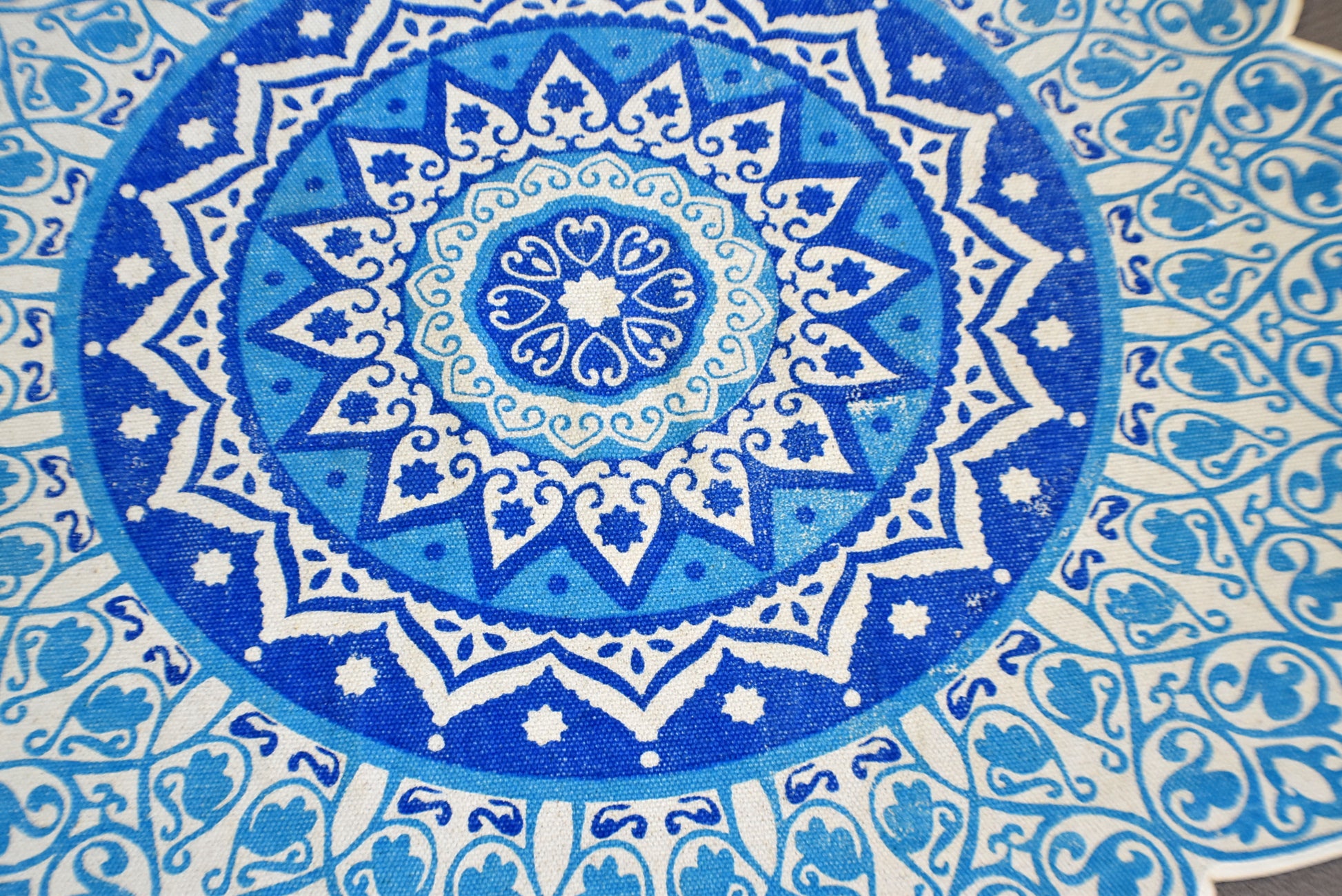Handmade Blue Mandala Block Print Cotton Dhurrie Carpet Rug - Adore India   