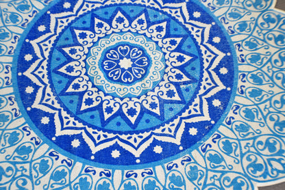 Handmade Blue Mandala Block Print Cotton Dhurrie Carpet Rug - Adore India   
