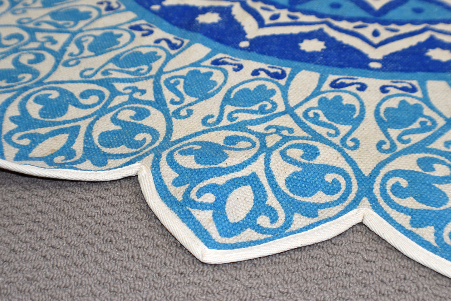 Handmade Blue Mandala Block Print Cotton Dhurrie Carpet Rug - Adore India   