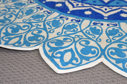 Handmade Blue Mandala Block Print Cotton Dhurrie Carpet Rug - Adore India   
