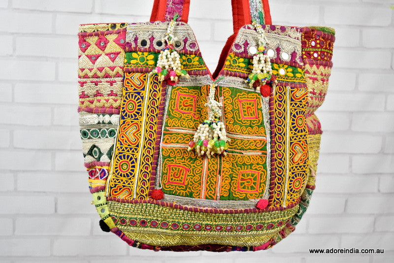 Large Indian Handmade Bohemian Vintage Banjara Hippy Shoulder Bag-17 - Adore India   