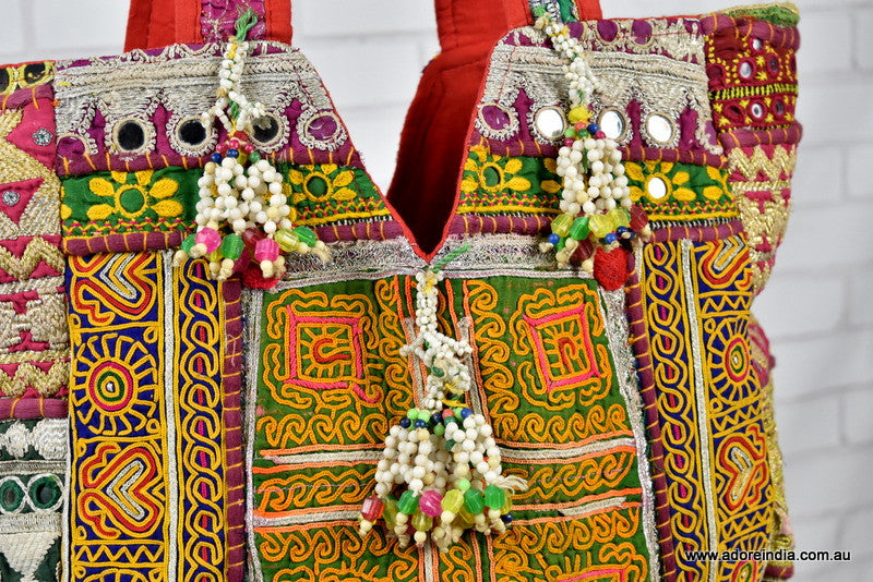 Large Indian Handmade Bohemian Vintage Banjara Hippy Shoulder Bag-17 - Adore India   