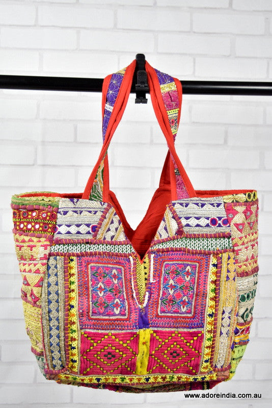 Large Indian Handmade Bohemian Vintage Banjara Hippy Shoulder Bag-17 - Adore India   