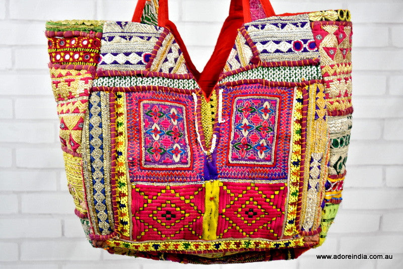 Large Indian Handmade Bohemian Vintage Banjara Hippy Shoulder Bag-17 - Adore India   