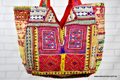 Large Indian Handmade Bohemian Vintage Banjara Hippy Shoulder Bag-17 - Adore India   
