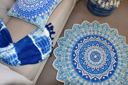 Handmade Blue Mandala Block Print Cotton Dhurrie Carpet Rug - Adore India   