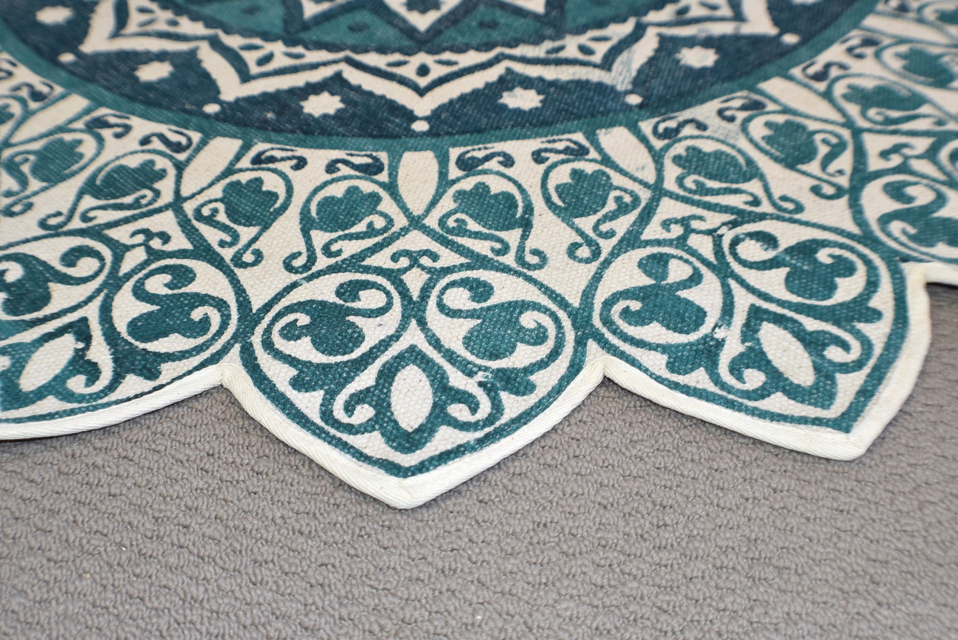 Handmade Green Turquoise Mandala Block Print Cotton Dhurrie Carpet Rug - Adore India   