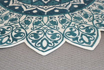 Handmade Green Turquoise Mandala Block Print Cotton Dhurrie Carpet Rug - Adore India   
