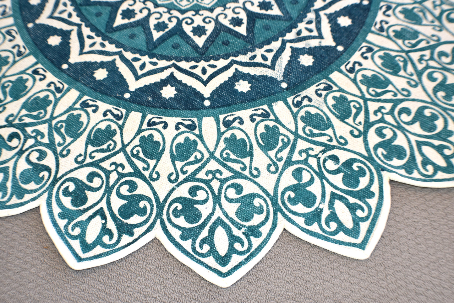 Handmade Green Turquoise Mandala Block Print Cotton Dhurrie Carpet Rug - Adore India   
