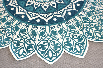 Handmade Green Turquoise Mandala Block Print Cotton Dhurrie Carpet Rug - Adore India   